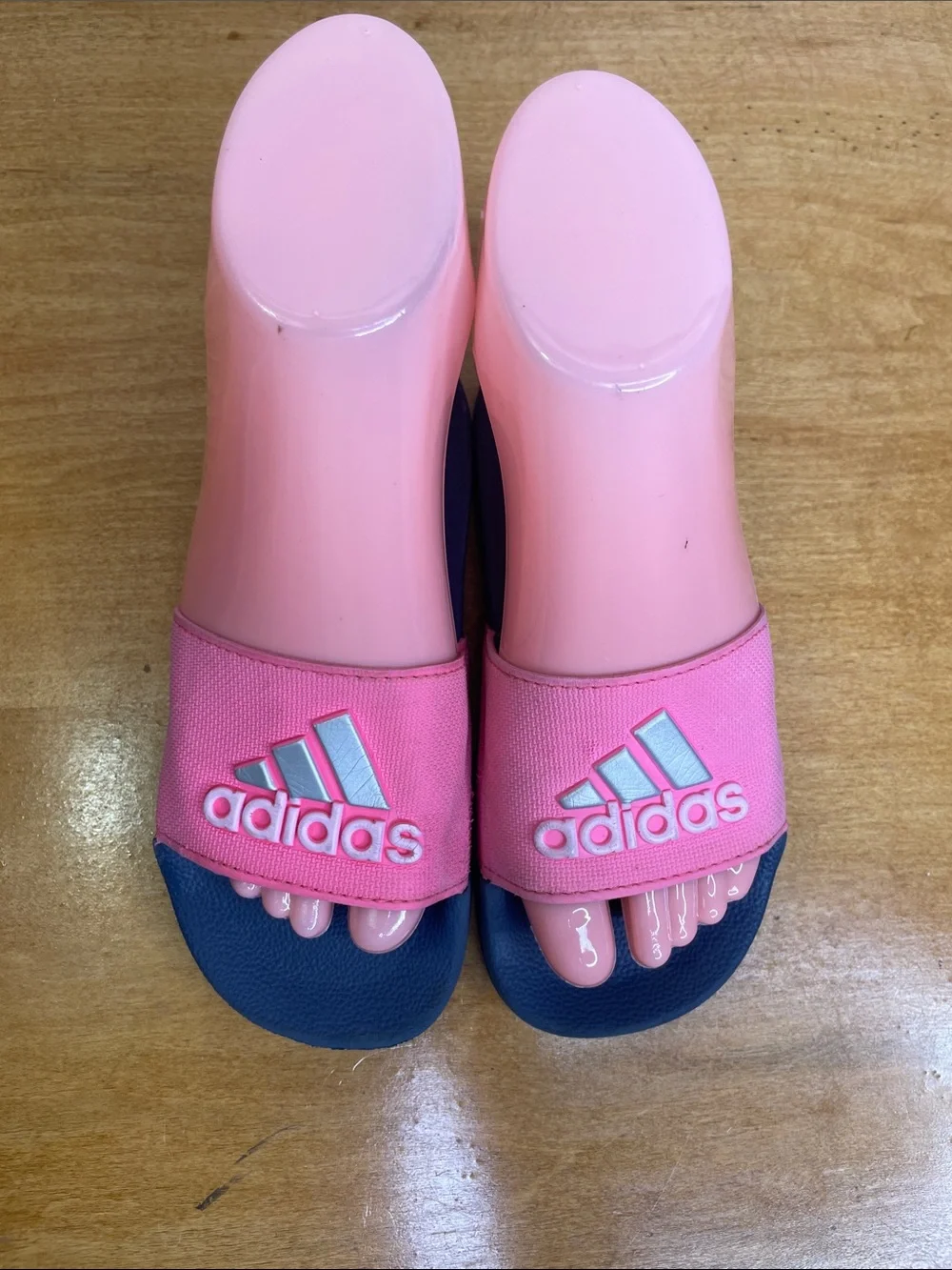 adidas Kids Pink and Navy Slide Sandals with Logo. Size 13